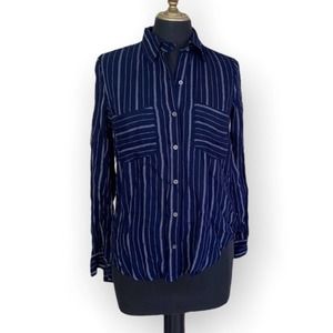 William Rast Top Blouse Button Down Striped Carina Style Blue Size XS